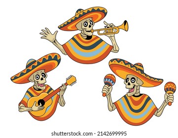 Happy Mexican Skull Mascot in Set