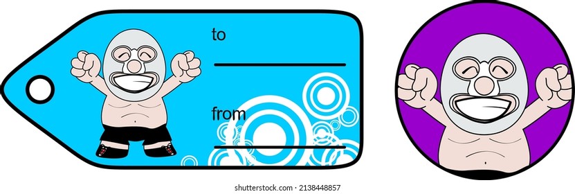 happy mexican westler character cartoon gift card sticker illustration in vector format