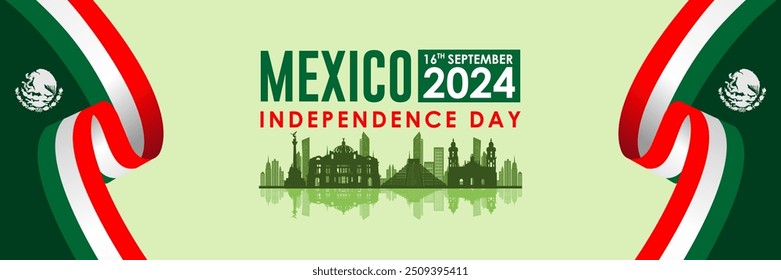 Happy Mexico independence day 16 september 2024 banner. Viva la Vida Mexico 2024 Independence Day September 2th Celebration Vector Design Illustration.