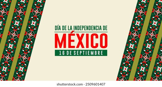 Feliz dia da independência do México 16 de setembro de 2024 banner. día de la independent méxico background. Conceito de férias. Ilustração de design de vetor.