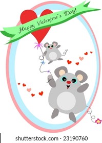 Happy Valentine’s Mice and Balloon Vector