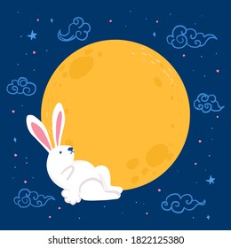 	
Happy Mid Autumn Festival Background vector illustration. Lazy rabbit on full moon