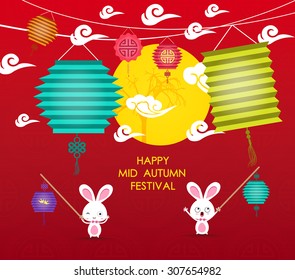 happy Mid Autumn Festival background with rabbit lantern