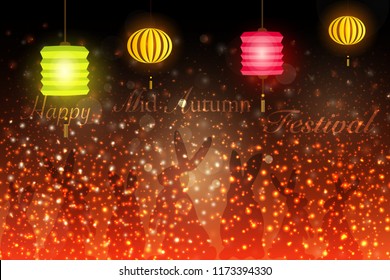 Happy Mid autumn festival. Chinese translation: Mid Autumn Festival. Chinese Mid Autumn Festival design template for Banner, flyer, greeting card, moon rabbits. Vector.