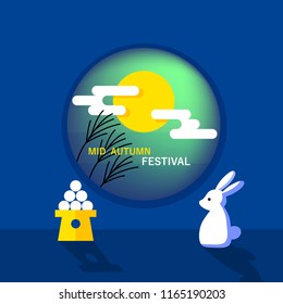 Happy Mid Autumn Festival with full moon and rabbit, vector illustration.
