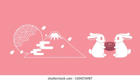 Happy Mid Autumn Festival with full moon and rabbit, vector illustration.