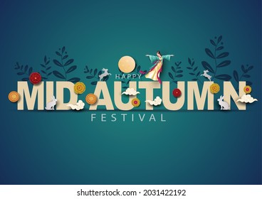 happy Mid Autumn Festival Greeting illustration in traditional Chinese art design. vector illustration