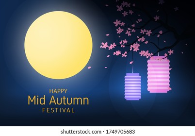 Happy Mid autumn festival in night with the big moon.