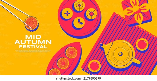 Happy Mid autumn festival, template banner  Background, texture drawing illustrate