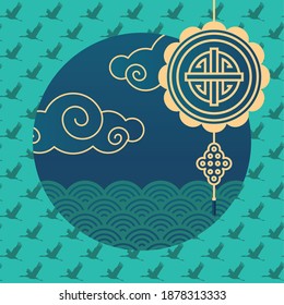 happy mid autumn harvest and fortune hanger with clouds design, chinese festival theme Vector illustration