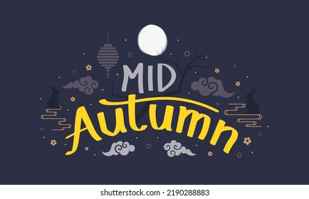Happy Mid Autumn vector concept with typography and chinese ornament design