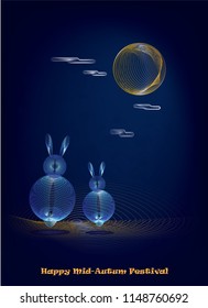 Happy mid-Autum festival, rabbit couple watch a full moon 