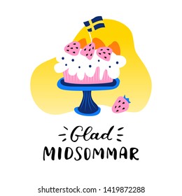 Happy Midsummer handwritten lettering poster in swedish, card, invitation, banner. Vector illustration EPS 10.