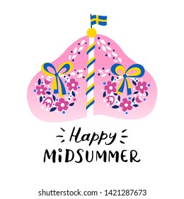 Happy Midsummer handwritten lettering poster, card, invitation, banner. Vector illustration EPS 10.