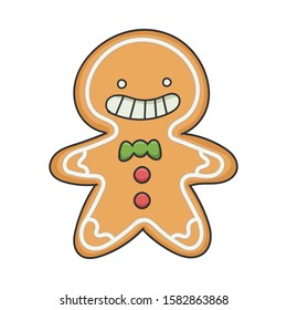 Happy miling Christmas holiday ginger bread cookie cartoon character isolated on white