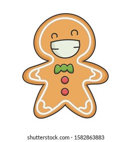 Happy miling Christmas holiday ginger bread cookie cartoon character isolated on white