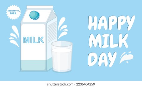 Happy Milk Day Banner Design. Blue and Wite Illustrative National Milk Day.