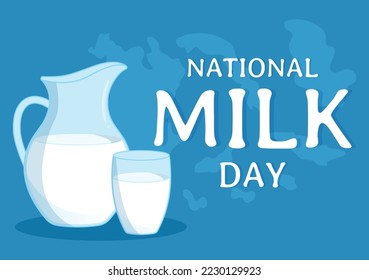 Happy Milk Day Celebration with Splash Drop in Smooth Wave of  White Fresh Milky of Cow in Flat Cartoon Hand Drawn Templates Illustration