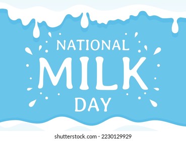 Happy Milk Day Celebration with Splash Drop in Smooth Wave of  White Fresh Milky of Cow in Flat Cartoon Hand Drawn Templates Illustration