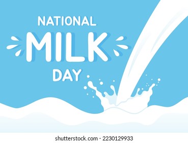 Happy Milk Day Celebration with Splash Drop in Smooth Wave of  White Fresh Milky of Cow in Flat Cartoon Hand Drawn Templates Illustration