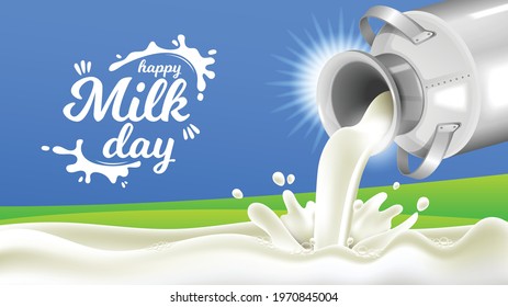 Happy Milk Day with Realistic Milk Cans and Fresh Background