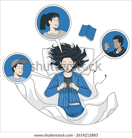 Happy millennial hispanic teen girl checking social media holding smartphone at home. Smiling young woman using mobile phone app playing game, shopping online, ordering delivery relax on bed.
