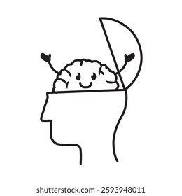 Happy mind brain with open head icon
