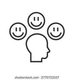 Happy mind icon in line design. mind, happy, emotion, psychology, mental, health, mood on white background vector. happy mind editable stroke icon