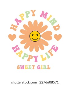 HAPPY MIND, HAPPY LIME, GIRLS GRAPHIC T SHIRT VECTOR DESIGNS AND OTHER USES.