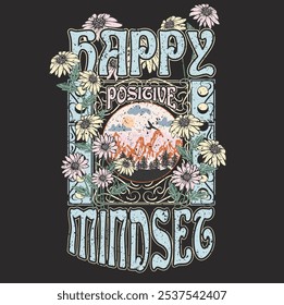 HAPPY MINDSET RETRO TSHIRT GRAPHICS DESIGN