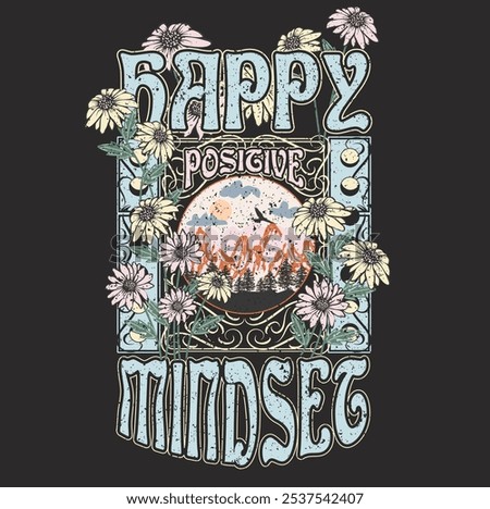 HAPPY MINDSET RETRO TSHIRT GRAPHICS DESIGN
