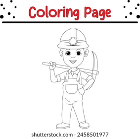 happy miner boy coloring book page for kids and adults