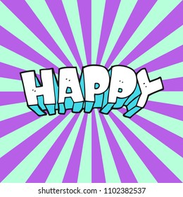 Happy. Mint-purple sun rays background