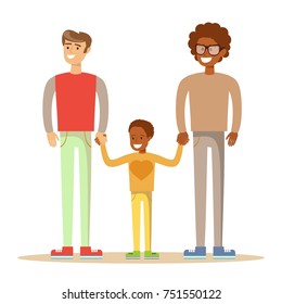 Happy mixed-race gay family . Stock flat vector illustration.