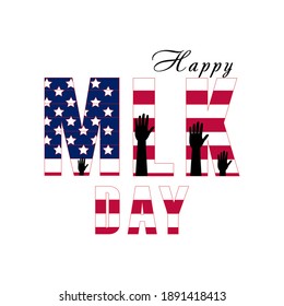 Fröhlicher MLK Day-Amerikaner. Vektorgrafik. Layout-Design, Arme, Fahne. EPS10.