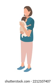 Happy mom with a baby in her arms after childbirth. The joy of motherhood. Love and care for children. Mother's day. Isolated vector illustration.
