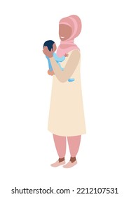 Happy mom with a baby in her arms after childbirth. The joy of motherhood. Love and care for children. Mother's day. Isolated vector illustration.