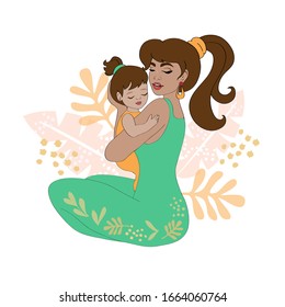 Happy mom with a child on a white background isolated