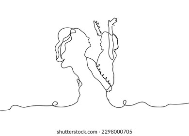 Happy mom with her child in continuous line art drawing. Mother's Day line drawing vector illustration minimalism design. Mother and child line drawing design