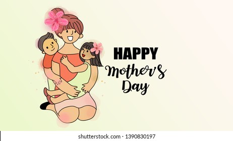 Happy mom with her child. Mother's day. Family holiday and togetherness. Mom and child Health. Vector illustration.