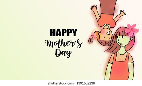 Happy mom with her child. Mother's day. Family holiday and togetherness. Mom and child Health. Vector illustration.