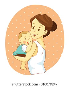 Happy Mom Hugging Baby