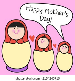 Happy Mom And Kids Nesting Dolls. Mother's Day Concept Card Character illustration