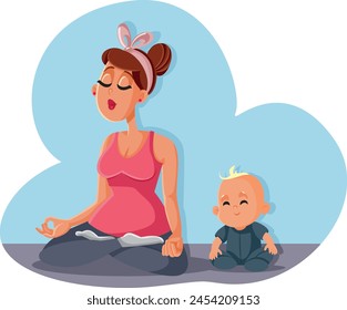 
Happy Mom Sitting Next to her Calm Baby Vector Cartoon Illustration. Mother and little infant getting along perfectly in harmony
