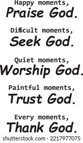 Happy moment, Praise God, Religion, Pray, vector. Fun cartoon art design isolated on white background. Happy home. Wall Decal