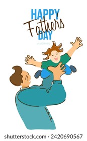 Happy moment: smiling dad in a fun game with his son on vector illustration