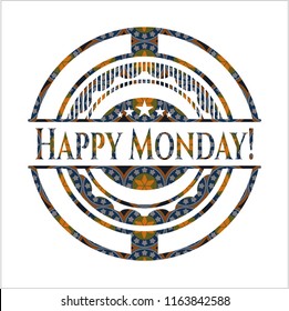 Happy Monday! arabesque badge. arabic decoration.