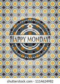 Happy Monday! arabic badge background. Arabesque decoration.