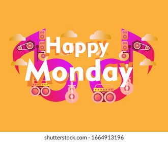 happy monday, beautiful greeting card background or template banner with music theme. vector design illustration