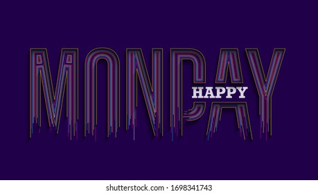 Happy Monday Calligraphic 3d Style Text shopping poster vector illustration Design.